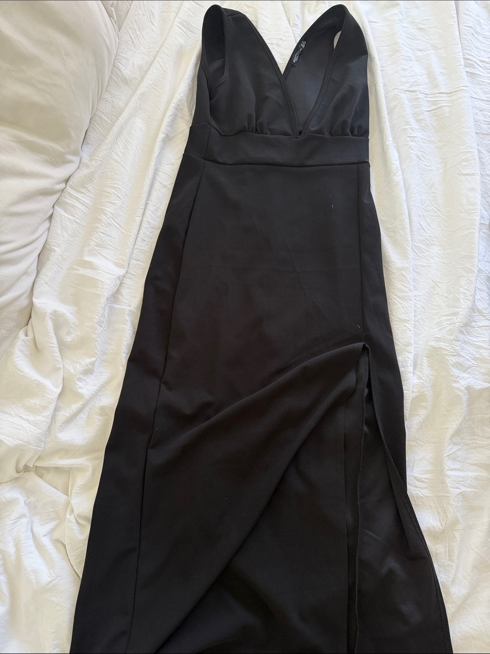 Nasty Gal Black Deep V-Slit Prom Gown